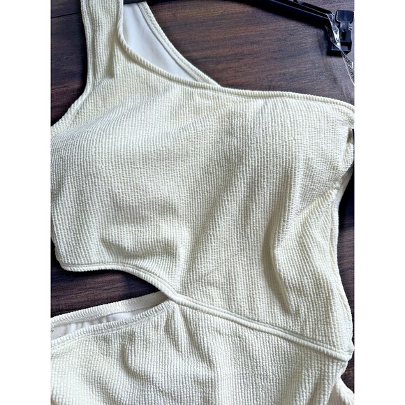 MICHAEL Michael Kors Women's Ribbed One-Shoulder Side-Cutout Swimsuit Ivory 14 - Picture 6 of 10
